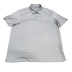 Greg Norman Shark Print Polo Shirt Mens XL Grey Blue Short Sleeve Golf Top 15255